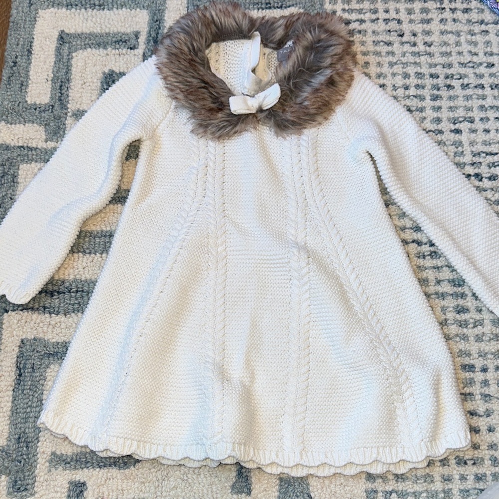 Cream Knit dress with Faux Fur Collar